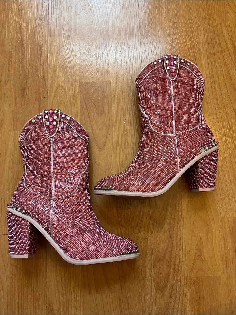 Dolls kill bedazzled pink cowgirl boots